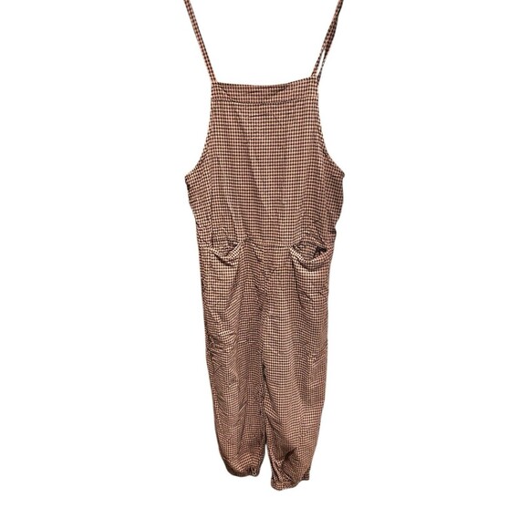 Easel Over Alls Red Bean Size M Womens Tie Straps Casual Relaxed Plaid - Picture 2 of 8